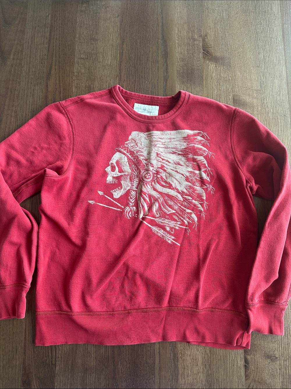 Denim & Supply Ralph Lauren Red Crewneck Sweater Indian Skull Headdress Graphic